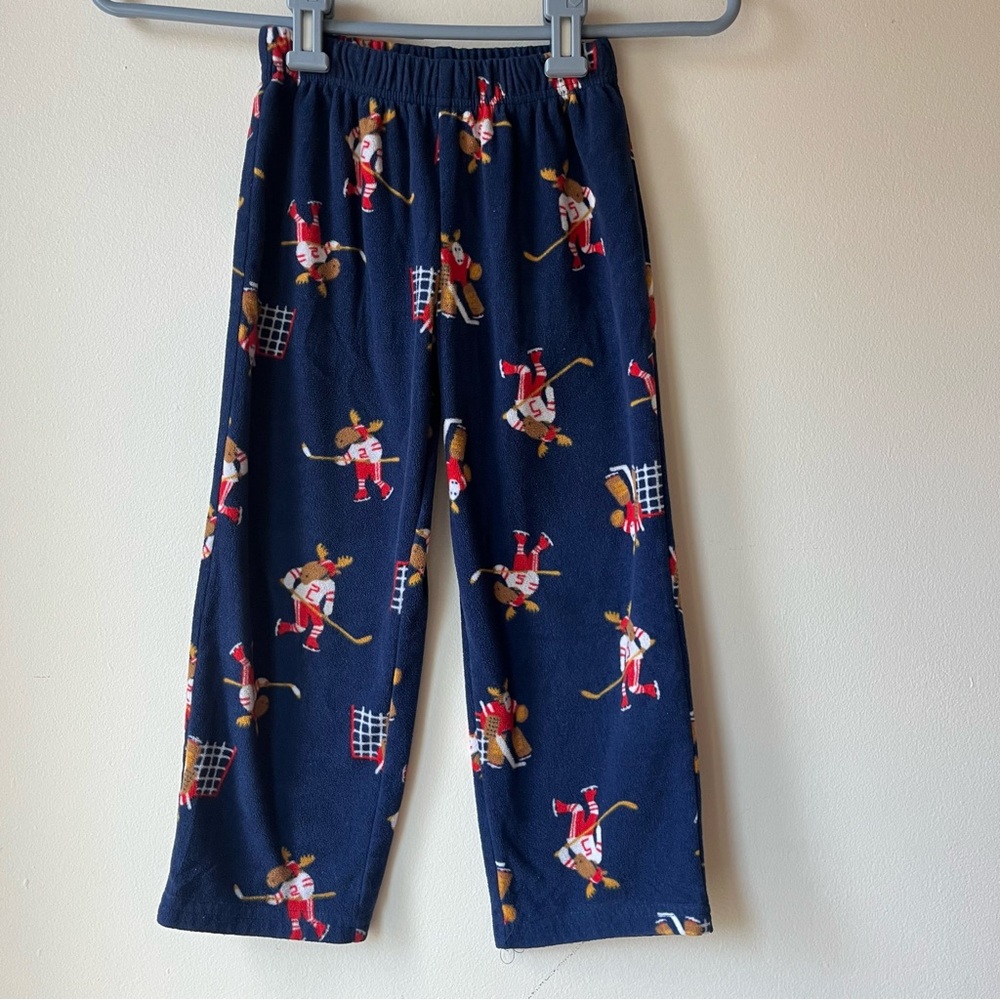 🌼 5/$20 Carter’s Kids Hockey Moose Pajama Pants Navy Blue Fleece Size 5
